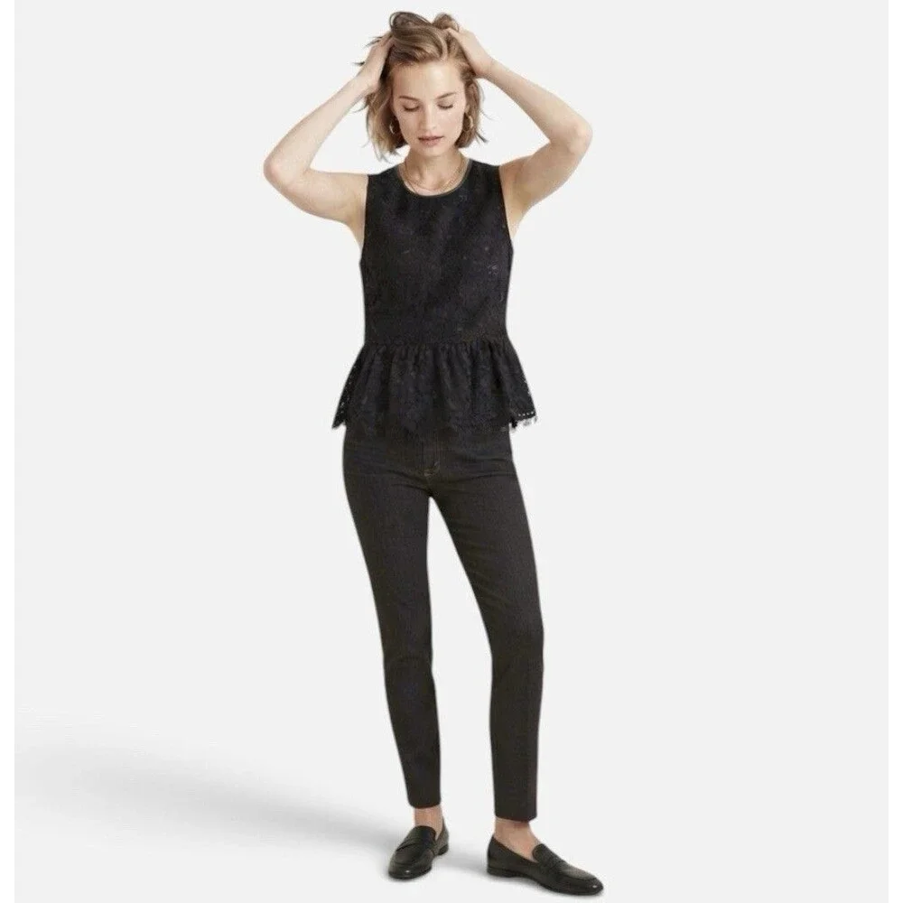 NWT J. Crew Black Lace Sleeveless Peplum Top Chic Blouse Women’s Size 8 NEW $88